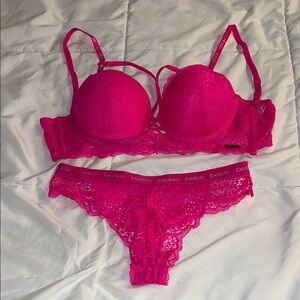 Bebe Hot Pink Lace Bra and Panty Set 34B